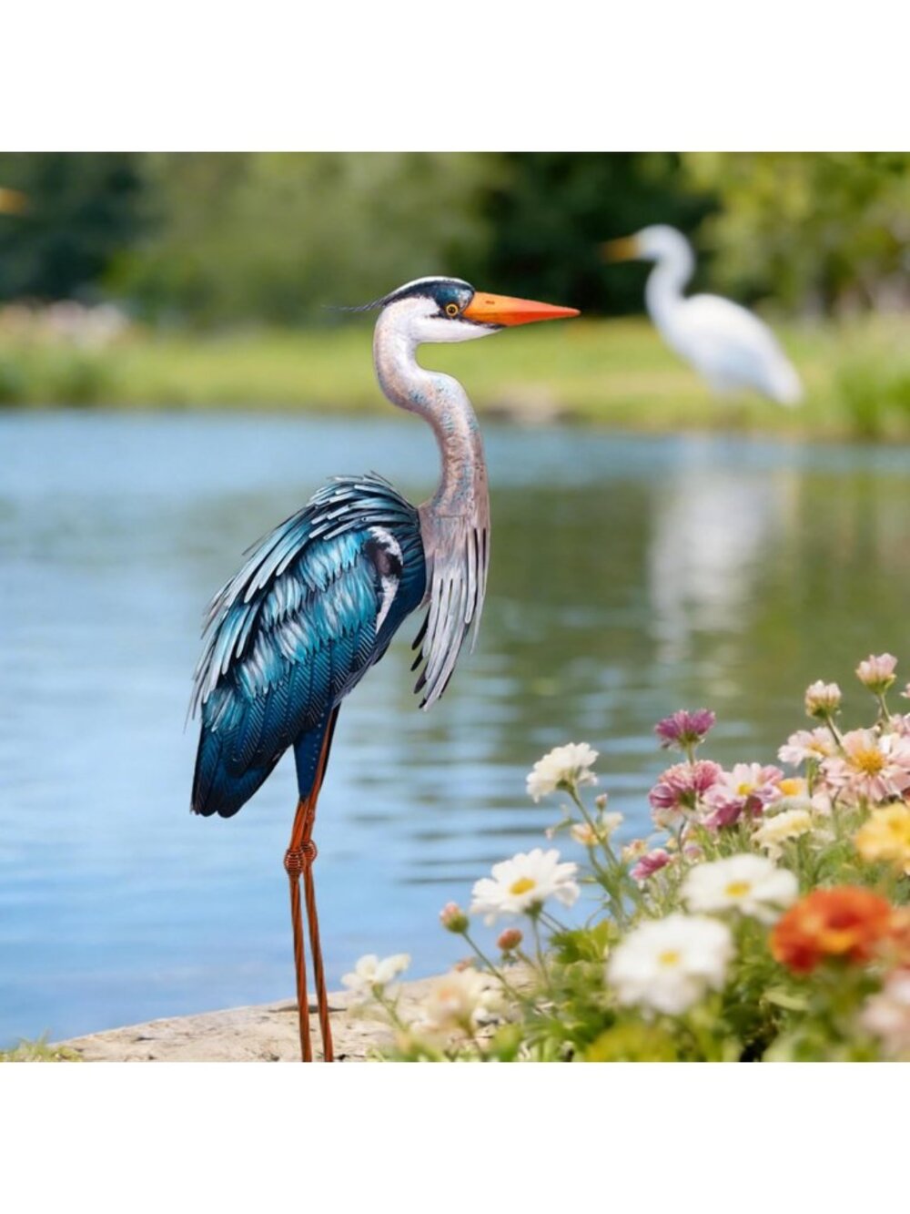 Large Outdoor Heron Garden Statue - Metal Crane Yard Art, All-Weather Decor for